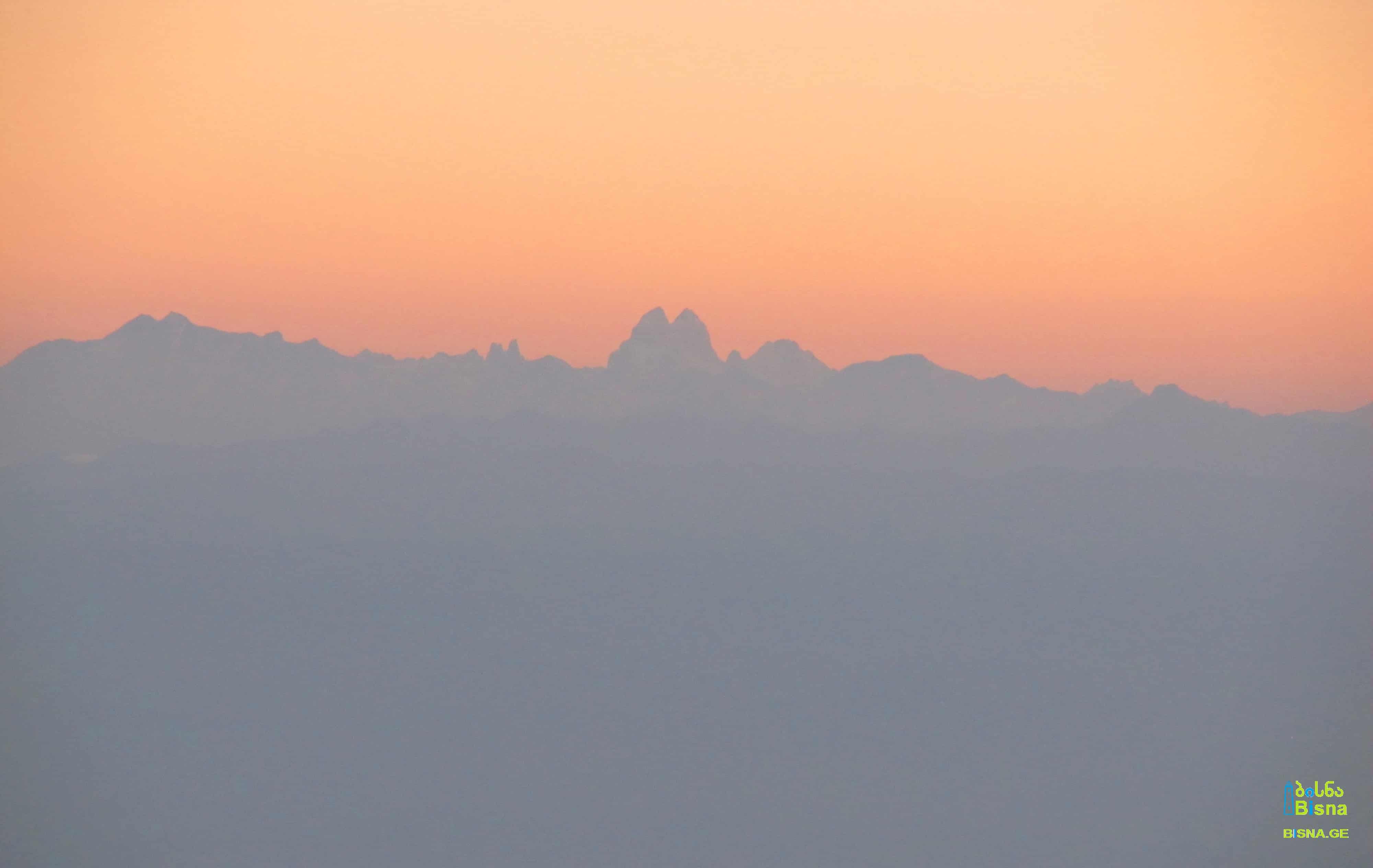 Mt. Ushba seen at sunrise from Bakhmaro Sunrise Hill